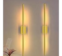 HALOPNCT Wall Lamps Lights LED Battery Operated with Remote Control USB Rechargeable Dimmable Indoor Iron Long for Staircass Bedroom Living Room (2 Packs Gold)
