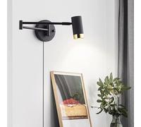 HALOPNCT Wall Lamps Lights LED Indoor Retro with Switch 350°+180° Rotatable Iron Aluminium Long Arms Bedside Reading for Bedroom Living Rooms Studys (Black + Gold)