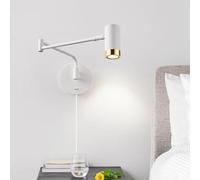 HALOPNCT Wall Lamps Lights LED Indoor Retro with Switch 350°+180° Rotatable Iron Aluminium Long Arms Bedside Reading for Bedroom Living Rooms Studys (White + Gold)
