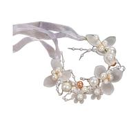 Haloppe Adjustable Wrist Strap Floral Accessory Decoration Lace-up Flower Wedding Faux Pearls Decor Bridal White