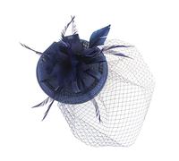 Haloppe Bridal Headwear Faux Feather Flower Mesh Shape Party Headgear Gift Versatile Navy Blue