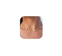 Halora Initial Charm Necklaces, Gold Bubble Letter A Charm Pendant Necklaces for Women Boho Summer Seashell Beach Jewellery