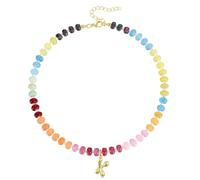 Halora Initial Necklace Gold Bubble Letter Necklaces Pendant Beaded Necklaces for Women Jewellery (K)
