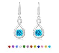Halora Silver Birthstone Earrings for Women, Drop Dangly Rhinestone Infinity December Earrings Silver Dangling Jewellery Friendship Birthday Valentines Gifts for Her