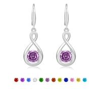 Halora Silver Birthstone Earrings for Women, Drop Dangly Rhinestone Infinity June Earrings Silver Dangling Jewellery Friendship Birthday Valentines Gifts for Her
