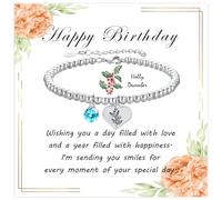 Halora Silver Bracelet for Women, 925 Sterling Silver Birthflower Bracelets December Birthstone Bracelet Friendship Jewellery Birthday Gifts for Mum Sisters Daughter Her