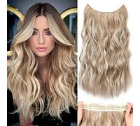 Halos Hair Extension with Transparent Wire, Invisible Wire Hair Extensions with 5 Adjustable Sizes, 20 Inch Synthetic Long Wavy Hair Pieces for Women (Color: Dark Ash Blonde Mixed Bleach Blonde)