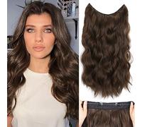 Halos Hair Extension with Transparent Wire, Invisible Wire Hair Extensions with 5 Adjustable Sizes, 20 Inch Synthetic Long Wavy Hair Pieces for Women (Color: Chestnut Brown)