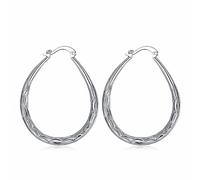 Halo's London Sterling Silver (925) Large Oval Textured Hoop Earrings + Gift Box