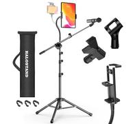 Halostand Floor Foldable Mic Stand with IPAD Clip, Heavy Duty Tripod Boom Arm, 16.1”-30” Extendable, 27.6”-86.5” Height Adjustable, Black Steel, Industrial Style, MICROPHONE_STAND, 5701382031
