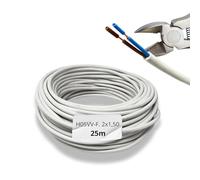 HALOTEC 25m 2 Core 2 x 1.50mm² Round Tube H05VV-F Double PVC Insulation Installation Cable White 2 Wire Blue and Brown