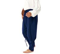 Haloumoning Boys Kids Medieval Ankle Pants Cosplay Renaissance Steampunk Viking Pirate Costume Lace Up Tapered Banded Gothic Trousers, darkblue, 6-8 Years