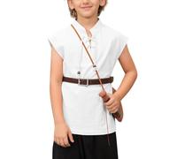 Haloumoning Boys Renaissance Pirate Sleeveless T Shirts Kids Viking Medieval Lace-up Shirt Scottish Costume Tank Tops