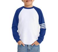 Haloumoning Boys T-Shirt Long Sleeve Colour Block Tops, Blue, 9-10 Years