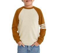 Haloumoning Boys T-Shirt Long Sleeve Colour Block Tops, Coffee, 13-14 Years