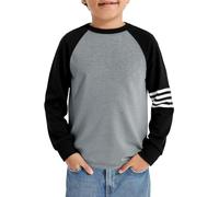 Haloumoning Boys' T-Shirt Long Sleeve Colour Block Tops Kids Casual Crew Neck Tops Autumn Fashion Basic Tee Shirts 5-14 Years, gray, 7-8 Years