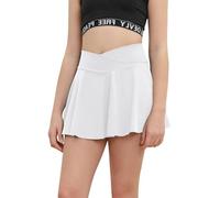 Haloumoning Girl Tennis Skirt with Pocket Athletic Skort, White, 6-8 Years