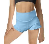 Haloumoning Girls Athletic High Waisted Ruffle Shorts - Comfy Yoga Dance Workout Gymnastics Blue 7-8 Years