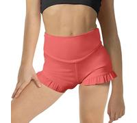 Haloumoning Girls Athletic High Waisted Ruffle Shorts - Comfy Yoga Dance Workout Gymnastics Dark Pink 13-14 Years