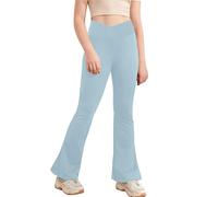Haloumoning Girls' Leggings Flared V Crossover Flared Yoga Trousers Flare Sports Trousers Kids Flared Trousers for Yoga, Dance, Running, blue, 13- 14 Years