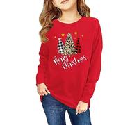 Haloumoning Sweatshirt Girls Christmas Jumper Funny Crew Neck Pullover Winter Tops for Children, Red-tree, 9-10 Jahre
