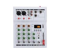 HaloVerde DJ Mixing Board with Built-in Guitar Amp, 4 Channel Mini Sound Mixer with 48V Phantom Power, BT and MP3 for Stage Performance and Home Production (White)
