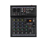 HaloVerde DJ Mixing Board with Built-in Guitar Amp, 4 Channel Mini Sound Mixer with 48V Phantom Power, BT and MP3 for Stage Performance and Home Production (Black)