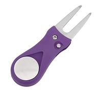 HaloVerde Metal Golf Divot Tool with Spring Loaded Green Fork for Quick Turf Mending on the Course, Includes Removable Magnetic Ball Marker in a Compact Body (Purple)