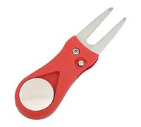 HaloVerde Metal Golf Divot Tool with Spring Loaded Green Fork for Quick Turf Mending on the Course, Includes Removable Magnetic Ball Marker in a Compact Body (Red)