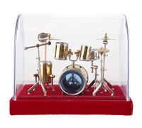 HaloVerde Miniature Drum Set Model with Gold Plating, Detailed Mini Musical Instrument Display for Home Office, Includes Storage Box as a Drummer Gift Miniature Drum (18cm)