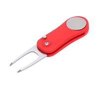 HaloVerde Switchblade Divot Tool with a metal fork for green maintenance. This is a compact Golf Divot Repair Tool and a Magnetic Ball Marker Divot Tool for a complete accessory (Red)