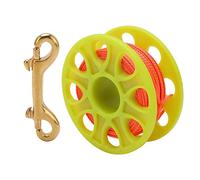 HaloVerde Technical Diving Reel with Fluorescent Orange 30m / 98ft Line, Compact Finger Spool with Flared Design and 9cm Bolt Snap for Scuba Equipment (Yellow)