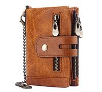 HALOVIE Mens Wallet RFID Blocking Leather Wallets with Zip Coin Pocket Credit Card Holder Anti-Theft Purse(Khaki)