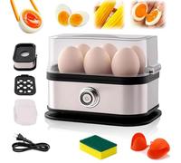 Halreactody Smart Egg Cooker with Auto Shut, Electric 6-Eggs Cooker with Knob Controled, 2025 Upgraded Multifunctional Stainless Steel Egg Cookers, Perfect Soft Hard Boiled Eggs (1pc)