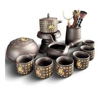Halsgroves Traditional Chinese Yixing Clay Tea Set with Gold Calligraphy Design, Includes Multiple Items Teapot, Cups and Strainer, Luxury Gift Storage Case for Gongfu Tea Ceremony