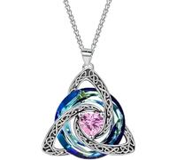 Halskette mit keltischem Triquetra-Knoten und Geburtsstein für Damen | Halskette mit Triquetra-Anhänger (keltischer Knoten) und Kristall - Schmuck für Damen, Geburtstagsgeschenk, Zirkonia