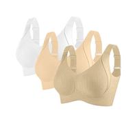 Halter Bras for Women, Women's Seamless Wireless Bra Full Cup U Back and Wide Straps White+Beige+Khaki XXL