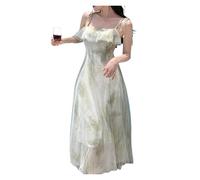 Halter Floral Dress Beach Style Strapless Green Floral Dress Summer Sleeveless Slash Neck Chiffon Women's Dresses Vacation Elegant Dresses(L)