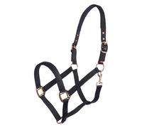 Imperial Riding Classic Sport Headcollar Made of Durable Nylon, Soft Padded with Neoprene, Adjustable, with Carabiner & Luxury Rose Gold/Gold Fittings, Comfortable Horse Headcollar, Black, Foal