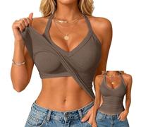 Halter Neck Cotton Tank Tops Women Built In Shelf Bra Sleeveless Cami Tops | Racerback Fitted Basic Camisole With Built In Bra Padded Ribbed Summer Yoga Vest Top Y2k Going Out Top Shapermint Cami S-3XL