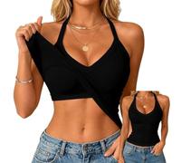 Halter Neck Cotton Tank Tops Women Built In Shelf Bra Sleeveless Cami Tops | Racerback Fitted Basic Camisole With Built In Bra Padded Ribbed Summer Yoga Vest Top Y2k Going Out Top Shapermint Cami S-3XL