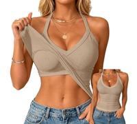 Halter Neck Cotton Tank Tops Women Built In Shelf Bra Sleeveless Cami Tops | Racerback Fitted Basic Camisole With Built In Bra Padded Ribbed Summer Yoga Vest Top Y2k Going Out Top Shapermint Cami S-3XL