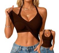 Halter Neck Cotton Tank Tops Women Built In Shelf Bra Sleeveless Cami Tops | Racerback Fitted Basic Camisole With Built In Bra Padded Ribbed Summer Yoga Vest Top Y2k Going Out Top Shapermint Cami S-3XL