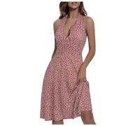 Halter Neck Dress for Women UK, Milkmaid Sundress Women Halter V Neck Midi Dresses Summer Sleeveless Dress Ladies Casual Swing Beach Cover Up Holiday Work Party Dresses Milk Maid Dress