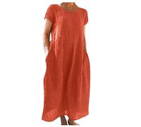 Halter Neck Dress Mini Dresses For Women Uk Cowboy Hat Fancy Dress Crew Neck Solid Color Linen Dresses With Pockets Cotton Linen Blend Maxi Dresses Loose Summer Dresses Women Dresses (Orange, 5Xl)