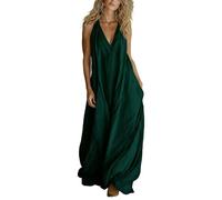 Halter Neck Dresses for Women UK Elegant 2026 Summer Sleeveless Dress Casual Pleated Flowy Swing Maxi Sundress Solid Color A-Line V Neck Wedding Guest Dress Styles Bohemian Long Dress Green