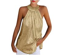 Halter Neck Sequin Top Women UK Clearance,Sparkly Tops Ladies Camisole Summer Tops Sexy Vest Tops Sleeveless Glitter Tank Tops Blouse Tshirts Elegant Going Out Cami Tops for Night Club