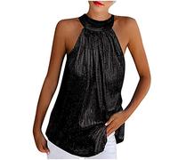 Halter Neck Sequin Top Women UK Clearance,Sparkly Tops Ladies Camisole Summer Tops Sexy Vest Tops Sleeveless Glitter Tank Tops Blouse Tshirts Elegant Going Out Cami Tops for Night Club