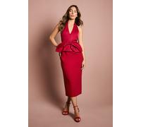 Halter Neck Structured Satin Column Midi Dress Coast Red 16