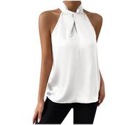 Halter Neck Tank Tops for Women Elegant Plain Summer Satin Vest Casual Loose Camisole Tops Lightweight Regular Tee Ladies Sleeveless Business Office Work Top